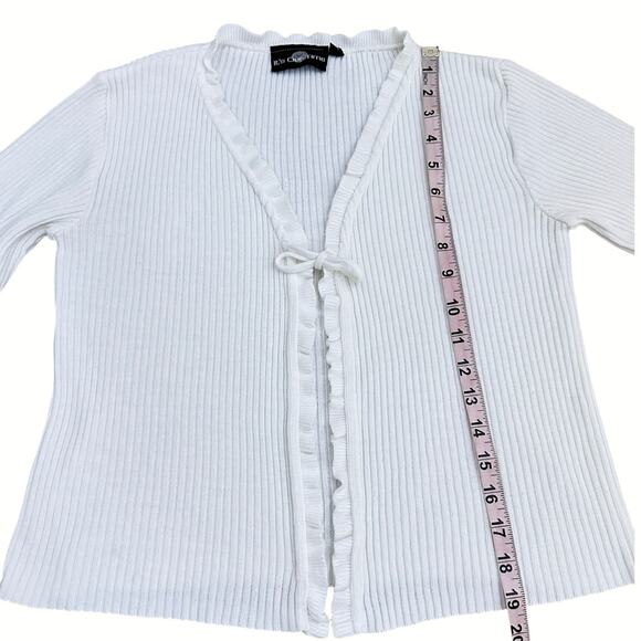 It’s Our Time White Ribbed Tie Front Ruffle Trim Cardigan Top Y2K Fairy Grunge S - Picture 8 of 8